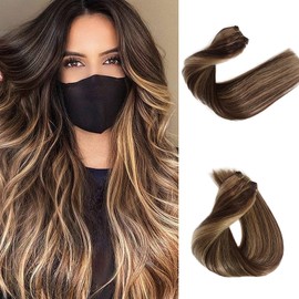 Brown Highlights Sew in Weft Hair Extensions Human Hair Weave Bundles Bayalage Dark Brown With Ash Brown Brazilian Remy Hman Hair 12inch 80g Weft Bundles for Women