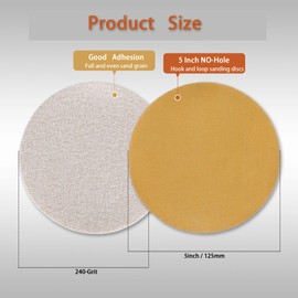Waltyotur 100Pcs Hook and Loop Sanding Discs - 5 Inch NO-Hole 240-Grit Sandpaper with Aluminum Oxide for Polishing Accessories