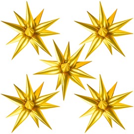 Moukiween 60 PCS Gold Star Foil Balloons, 12 Point Cone Explosion Star Foil Balloons for Birthday, Wedding, Graduation Ceremony and Anniversary Backdrop (Gold)