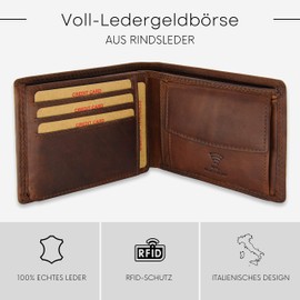 Baur Men's Genuine Leather Wallet with RFID Protection, Landscape Format, Wallet with Coin Compartment and Card Slots, Wallet, dark brown, Large landscape format