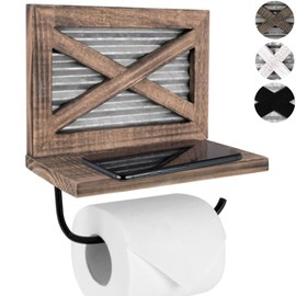 Autumn Alley Farmhouse Toilet Paper Holder with Shelf - Rustic Unique Accessories and Western Bathroom Decor Wall Mounted, Brown Wood