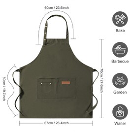 WENYA 2 Pack Kitchen Apron for Women, Unisex Adjustable Cooking Apron with Pockets, Canvas Waterproof Apron for Home Kitchen, Restaurant, Coffee House (Dark Green)