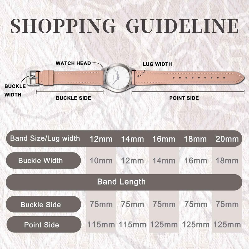 Anbeer 14mm Flat Thin Elegant Genuine Leather Watch Strap,Quick Release