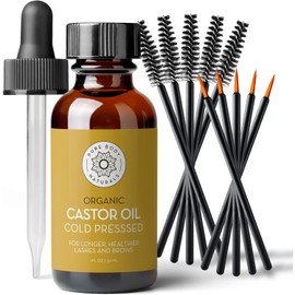 Aceite de Ricino para Pestañas y Cejas Pure Body Naturals, Suero para Cejas y Pestañas, Orgánico, Sin Hexano, Prensado en Frío, Sin Refinar, 1 fl oz