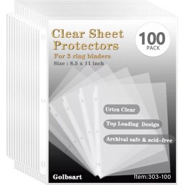 Sheet Protectors 8.5 x11 Inch, 100 Pack Page Protectors for 3 Ring Binder, Top L