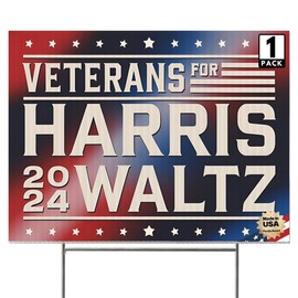 16"x12" 'Veterans for Harris Walz 2024' Yard Sign with Stakes, Double Sided Political Yard Sign for Democratic Party (Design 2)