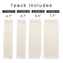 REECHO 24" Straight Long 4 PCS Set Thick Clip in on Hair Extensions White Blonde