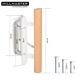 HILLMASTER Patio Sliding Door Handles Replacement Set,Mortise Style Reversible Design Non-keyed Sliding Patio Glass Door Handles with Wood Handle,White Diecast Finish Fit 3-15/16” Screws Hole Spacing