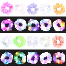 40PCS LED Scrunchies, Light up Hair Scrunchy, Women Girls Luminous Hair Strands, Colorful Meteor Yarn Hair Bands with 3 Light Modes, Scrunchies Glow in The Dark for Christmas Carnival party