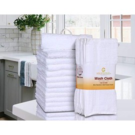GOLD TEXTILES Luxury Cotton Washcloths (24-Pack,Bright White,13x13 Inches) - Easy Care,Thick Super Soft Highly Absorbent Quick Dry, Premium Cotton Hand Towels (24, White)