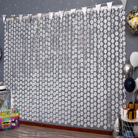 Bwetomk 2Pcs Disco Party Decorations, Disco Ball Photo Booth Props,3.3x6.6 ft Silver Foil Fringe Curtains Photo Backdrop for Bachelorette, Wedding, Baby Shower, Anniversary, Party Decoration (Silver)