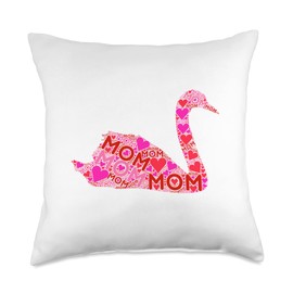 I Love Mommy Swan Heart Silhouette Design Pink Red Heart Love Mom-Lake Birds Swan Mama Mother's Day Throw Pillow, 18x18, Multicolor