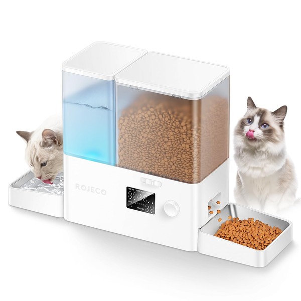 Rojeco 8.5L Pet Automatic Cat Feeder and Gravity Water Dispenser,Stainless