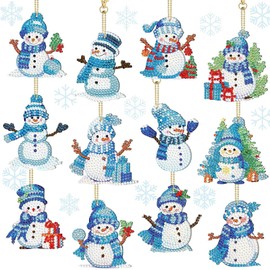 FYting Pack of 12 Diamond Painting Christmas Pendants, 5D Diamond Painting Christmas, Diamond Painting Children's Key Pendants, Gift Tags, Window Hangings (C)