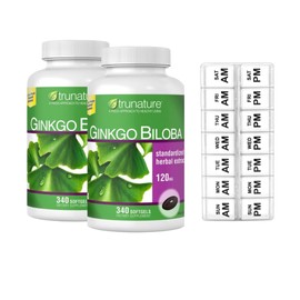 Gingko Biobla 120 mg 340 Softgels (Pack of 2) + 7-Day WellnessWhirl Travel Day&Night Pill Organizer