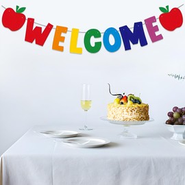 Colorful Apple Welcome Banner, Pre-Assembled Letter Garland for Classroom, School Party, Back to School Welcome Sign Decorations for Teachers and Students, Office Door or Wall Party Decor
