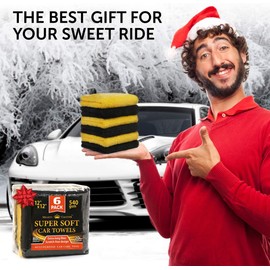 Premium Microfiber Towels for Cars - 6 Pack - (12” x 12”) - Seamless 2-Sided Drying Towels for Cars - Professional Multipurpose Soft Car Drying Towel