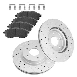 Fraxle Front Drilled & Slotted Disc Brake Rotors and Ceramic Brake Pads kit for Nissan Altima 2007 2008 2009 2010 2011 2012 2013