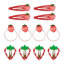 8 Pieces Of Strawberry Hairpins And 4 Pieces Of Strawberry Hair Loops, Cute Cartoon Hair Accessories, Creative Hair Accessories, And Girls' Hair Accessories.