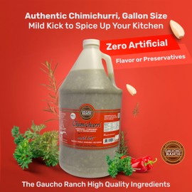 Gaucho Ranch Mild Hot Chimichurri Sauce, Zesty Gluten-Free Chimichurri Seasoning Blend with Fresh Organic Herbs, Premium Vegan Mild Hot Chimichurri Flavor, 1 Gallon Jug