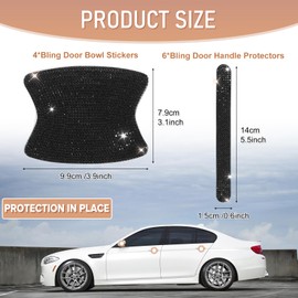 10 PCS Bling Car Door Handle Protector, Shiny Crystal Rhinestone Anti-Scratch Universal Cars Door Handle Protective Cover, Glitter Automotive Exterior Accessories for Women (Black)