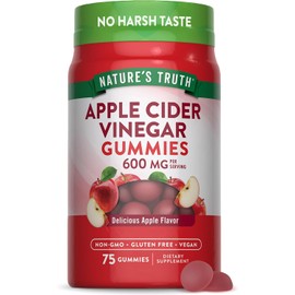 Nature's Truth Apple Cider Vinegar Gummies | 600 mg | 75 Gummies | Apple Flavor | Vegan, Non-GMO, Gluten Free Supplement