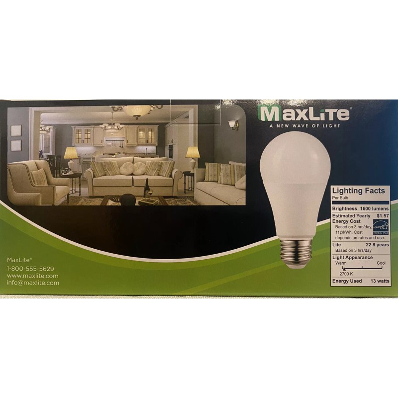 MaxLite E15A19D50/4P A19 100W Soft white 2700K Dimmable LED Bulbs