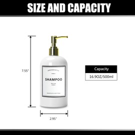 YACEYACE Shampoo Dispenser, 16.9oz Set of 3 White Shower Soap Dispenser with Gold Pump, Refillable Shampoo Bottles for Salon Use or Personal Care