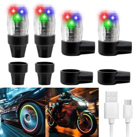 YUERWOVER 4 Pack Tire Lights for Car LED Wheel Light Valve Stem Cap Flash Light for Truck Motorcycle Bike Waterproof Rechargeable Tyre Spoke Lamp Glow in The Dark Reflector Accessories(Colorful)