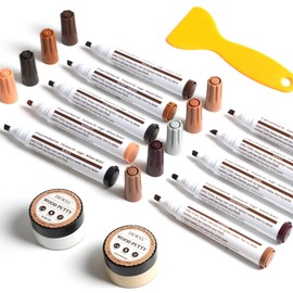 DEWEL 10 Colors Furniture Markers Touch Up & 2 Colors Wood Putty, Wood Scratch Repair Kit for Filling Scratches, Cracks, Holes, Dents, Scuffs - A Simple and Convenient Wooden Repair Solution