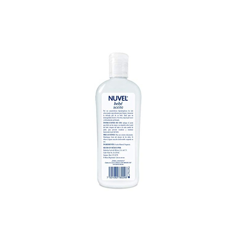 Nuvel Aceite para Bebé Humectante, Fórmula Hipoalergénica, 250 ml, Hidrata