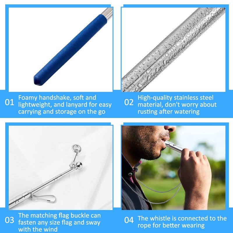 Photect Plain Flag Telescopic Flag Stake Whistle with Lanyard and