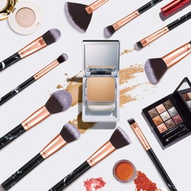 Brochas de maquillaje, START MAKERS Juego de 10 brochas de maquillaje de mármol para base en polvo, colorete, mezcla de sombras de ojos, juegos para rostro, sombra de ojos, cejas, corrector, contorno, resaltado (negro)
