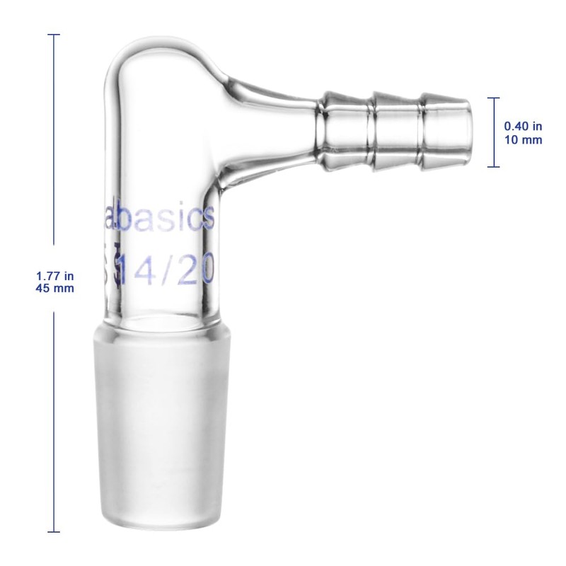 Labasics Glass 90 Degree Vacuum/Gas Adapter, Borosilicate Glass Bent Inlet