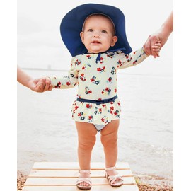 RuffleButts® Sombrero de Sol para bebés y niñas pequeñas con protección Solar UPF 50+ y ala Ancha Flexible, Azul Marino/Flor y Brillo, 2-4 Años