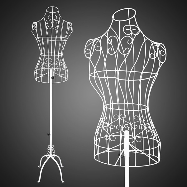 Bonnlo Female Wire Dress Form, Vintage Style Wire Mannequin for Home Decor Display, Small Size Adjustable Height Metal Wire Body (White)