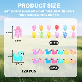 100pcs Resin Mini Luminous Turtles with 20pcs Tiny Ducks Mini Resin Animals Multicoloured Tiny Sea Turtle Small Ducks Glow in The Dark for Pot Garden Fish Tank Aquarium Dollhouse Decor