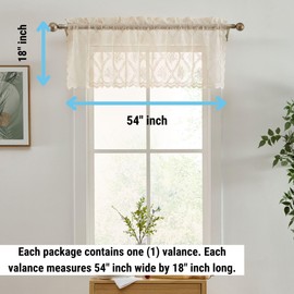 HLC.ME Isabella Floral Rod Pocket Lace Semi Sheer Voile Short Valance for Small Windows & Bathroom - 54 x 18 Inch Length (Taupe Valance)