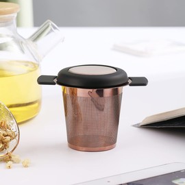 Kyraton Rose Gold Tea Infuser for Loose Tea, Stainless Steel Titanium Copper Plating Loose Leaf Tea Steeper Strainer, Coffee Infuser Fine Mesh Filters with Large Capacity Double Handles