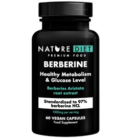 Nature Diet Berberine - 1000mg Berberine HCL per Serving - 60 Vegan Capsules - Supports Metabolism & Glucose Levels