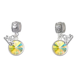 Delight Jewelry 12mm Crystal Rivoli - Clear AB - I Love You/Love You More Charm Beads (Set of 2)