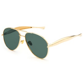 SUNBSR Oversized Aviator Sunglasses for Women Men 70s Trendy Sardine Big Sun Glasses Gold Metal Frame Shades (Gold/G15)