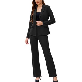Women's 2 Piece Suits Business Casual Outfits Long Sleeve Solid Pantsuits Professional Office Work Sets Black