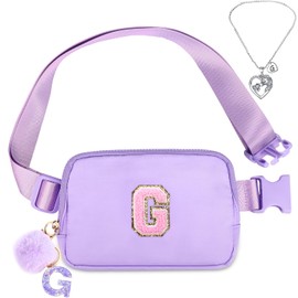 Belt Bag Fanny Pack for Girls - Initial Crossbody Bag for Birthday Gifts for 5 6 7 8 9 10 11 12 13 Year Old Teen Waist Pack Small Travel Essential, Purple, Large, G1
