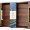 Dofira Acacia Wood Serving Tray with Metal Handles, 17x13in Large
