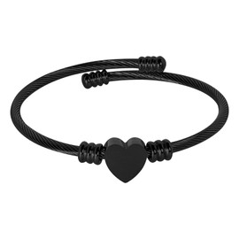 MILAKOO Black Bangle for Women Boho Style Tiny Heart Bracelet Twisted Double Cable Love Wristband