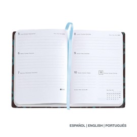 Miquelrius Jessica 2025 Calendar 122 x 168 mm Week to View Laminated Card Cover Spiral Bound Elastic Closure Paper 80gsm Spanish English and Portuguese