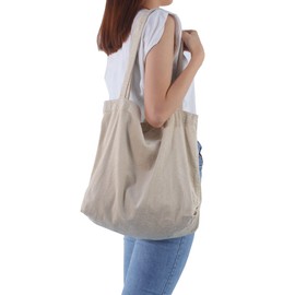 ALUWU Corduroy Tote Bag for Women Girl Casual Work Canvas Shoulder Handbags Cute Large Purse Beige