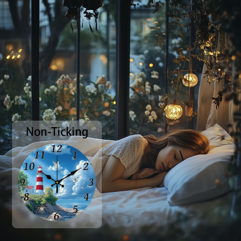 CHGCRAFT Ocean Lighthouse Wall Clock 12 Inch Battery Operated Wall
