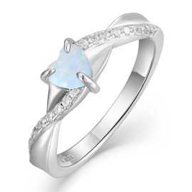 YL 925 Sterling Silver Engagement Rings Heart Cut 5MM Created White Opal Infinity Band for Women-size5